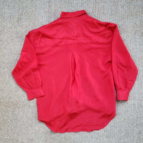 VINTAGE 80s Red Silk Blouse XS Express - Picture 10 of 10
